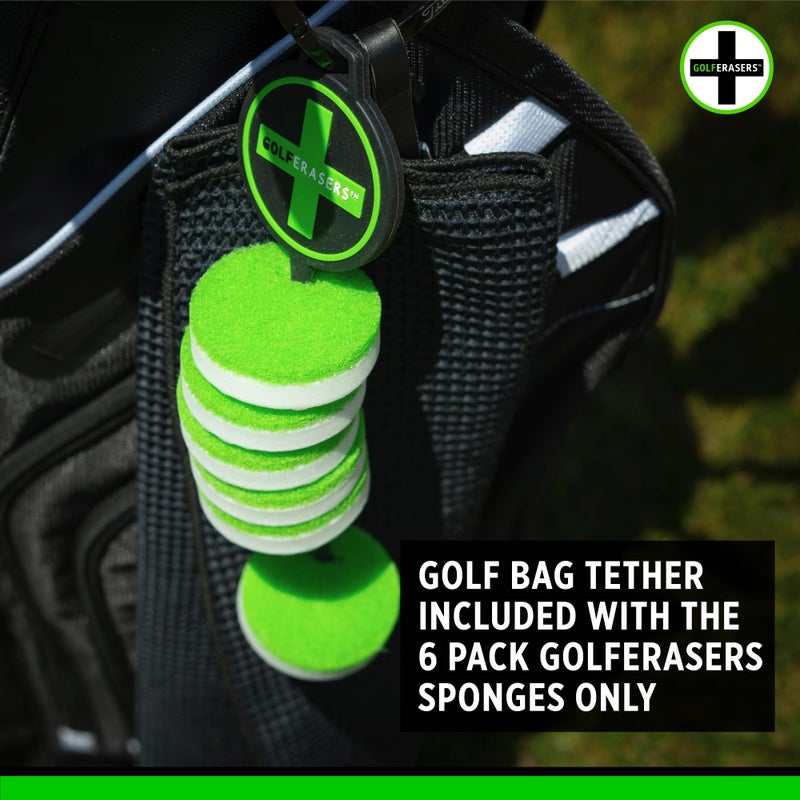 GolfERASERS Instant Golf Eraser with Bag Tether, Premium Dual-Sided Sponge for Cleaning Clubs, Shoes & Golf Balls - Golf Club Cleaner, Golf Ball Cleaner, Golf Club Groove Cleaner, 6 Pack - Image 5